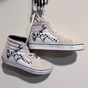 Floral Checker Vans Sk8 Hi - Turtledove/White